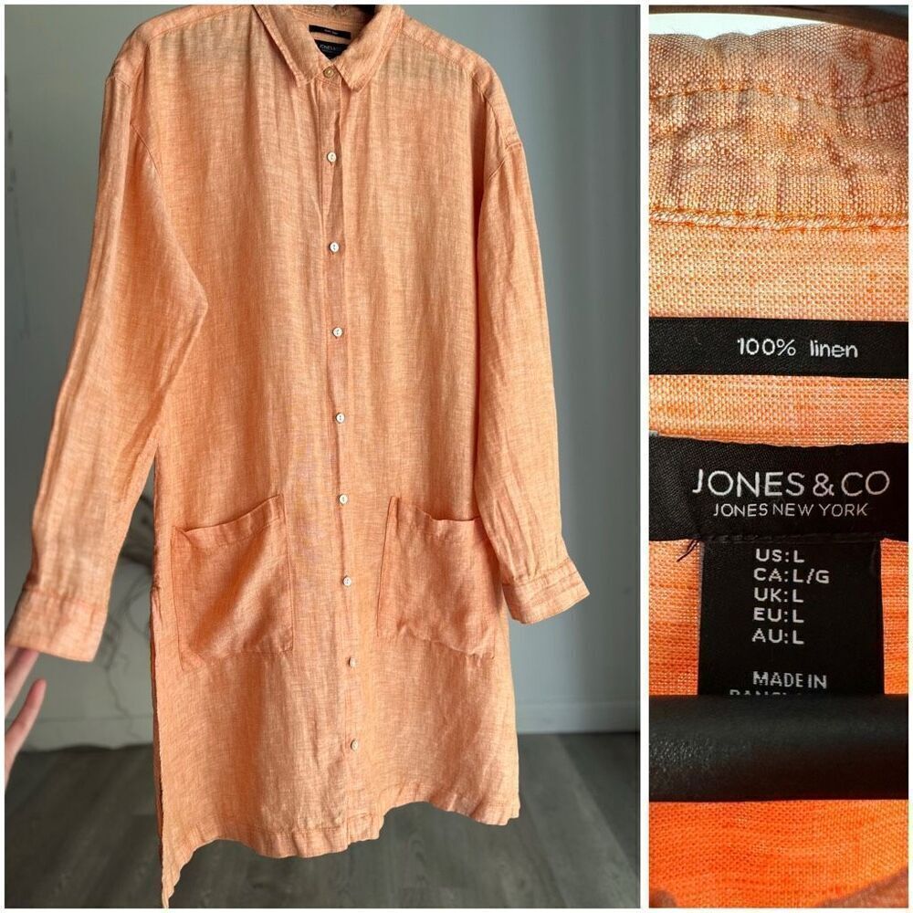 Jones & Co 100% Linen Tunic Dress Orange Large